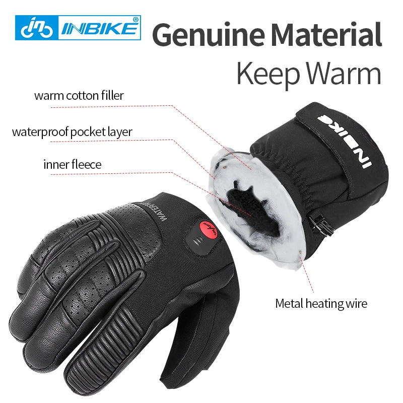 INBIKE Winter Heating Gloves for Motorcycle Electric Thermal Cycling Gloves USB Rechargeable Waterproof Riding Motor Accessories