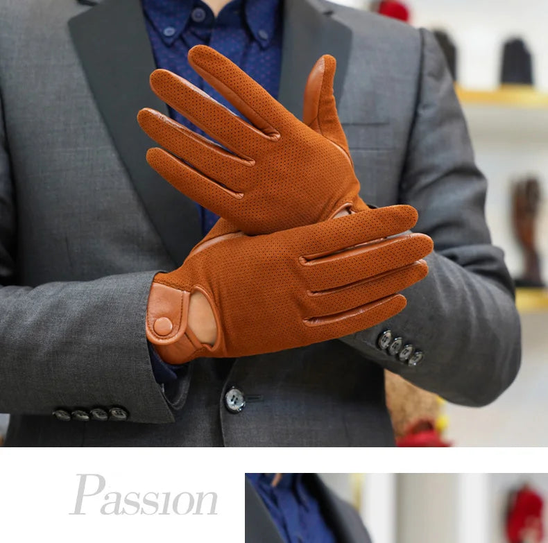 Genuine Leather Gloves Men Winter Thermal Leather Gloves Cycling Motorcycle Driving Thin Touch Screen Sheepskin Gloves M-106