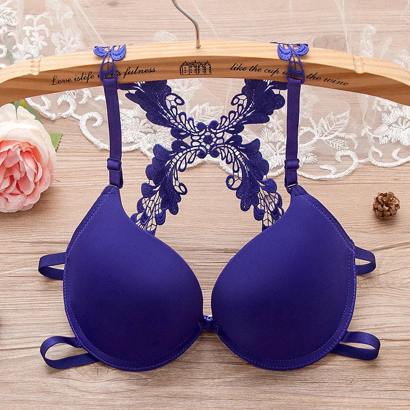 Japanese Lace Push Up Sexy Bra Front Closure Beauty Back Solid Color Bralette Lingerie for Girls Women Brassiere