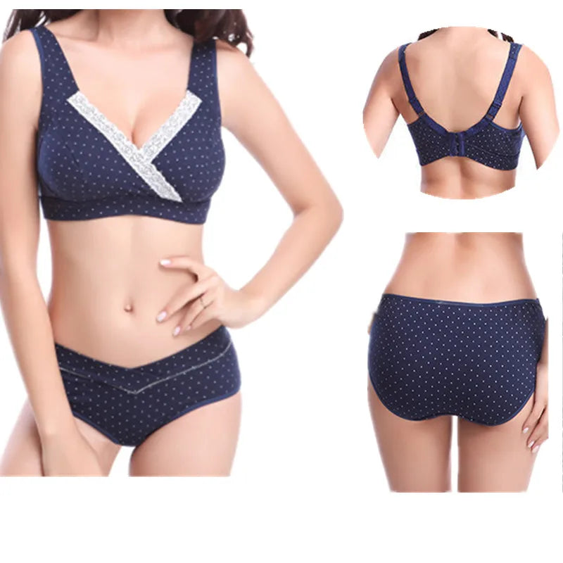 Cotton Maternity Bra+Panties sets Nursing Bras Pregnancy Women Underwear Feeding Breastfeeding Nursing Bra Underwear