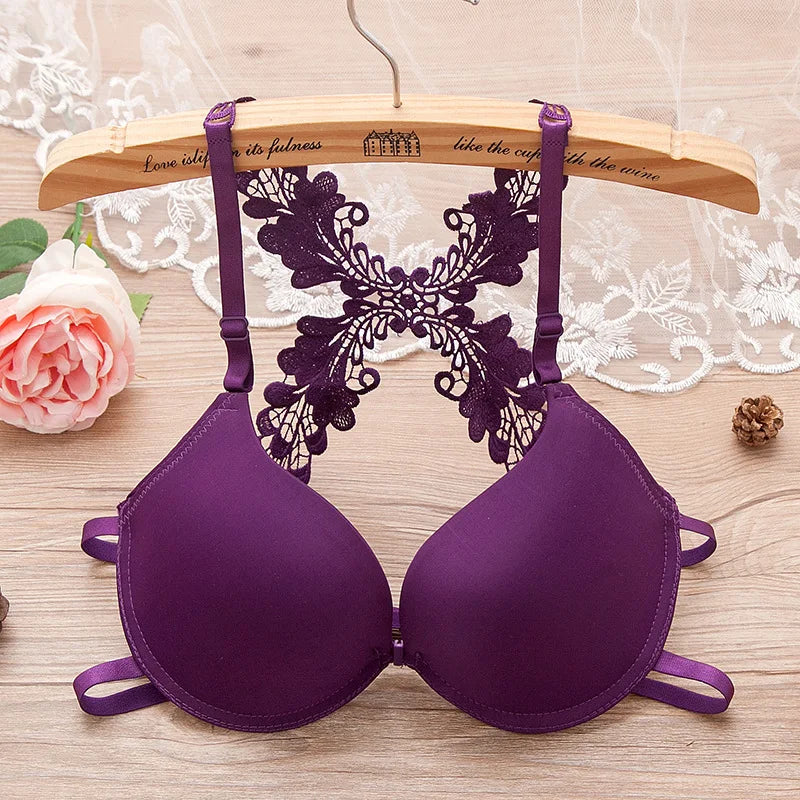 Japanese Lace Push Up Sexy Bra Front Closure Beauty Back Solid Color Bralette Lingerie for Girls Women Brassiere