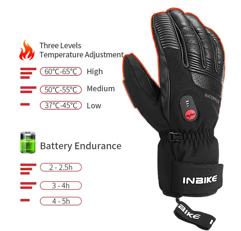 INBIKE Winter Heating Gloves for Motorcycle Electric Thermal Cycling Gloves USB Rechargeable Waterproof Riding Motor Accessories