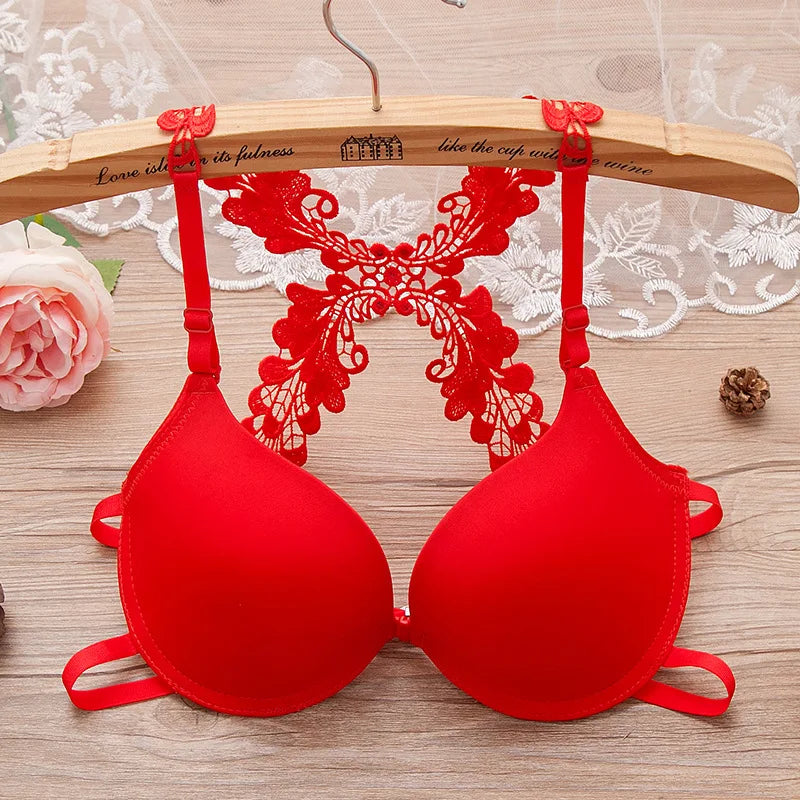 Japanese Lace Push Up Sexy Bra Front Closure Beauty Back Solid Color Bralette Lingerie for Girls Women Brassiere