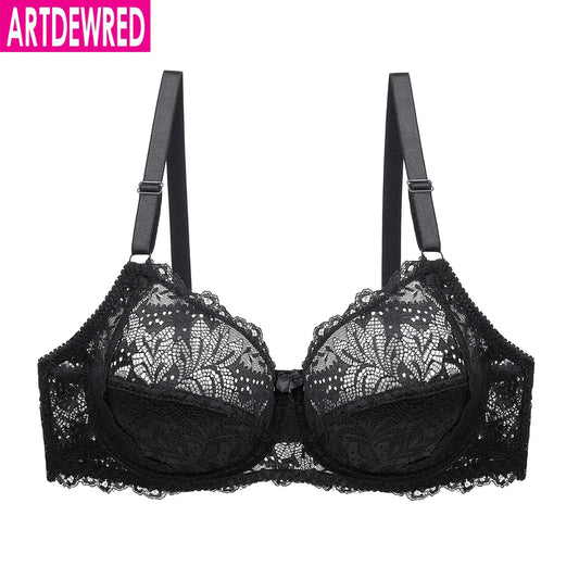 Women Floral Unlined Lace Bra Perspective Brassiere Sexy Lingerie Underwired Bralette Underwear Plus Size Bras C D Cup