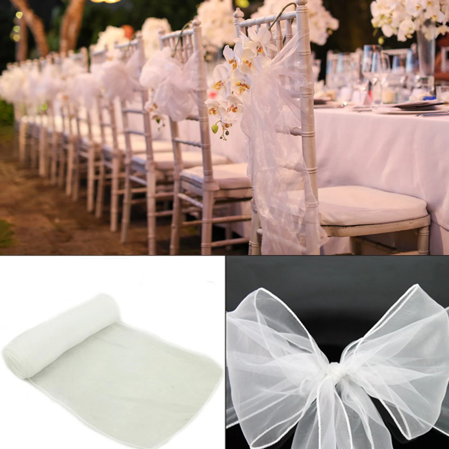 Organza Chair Sashes Bow Band Knot Chair Cover Tulle For Wedding Banquet Christmas Event Party Decoration party decoration