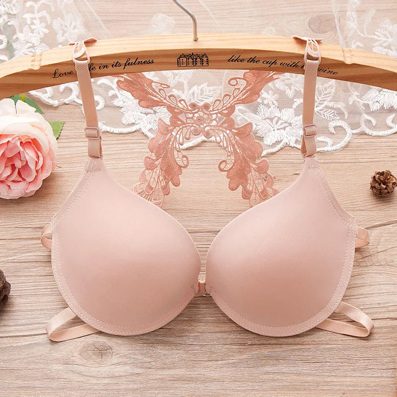 Japanese Lace Push Up Sexy Bra Front Closure Beauty Back Solid Color Bralette Lingerie for Girls Women Brassiere