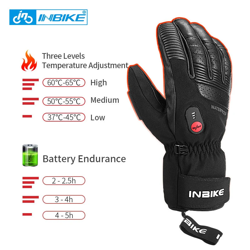 INBIKE Winter Heating Gloves for Motorcycle Electric Thermal Cycling Gloves USB Rechargeable Waterproof Riding Motor Accessories