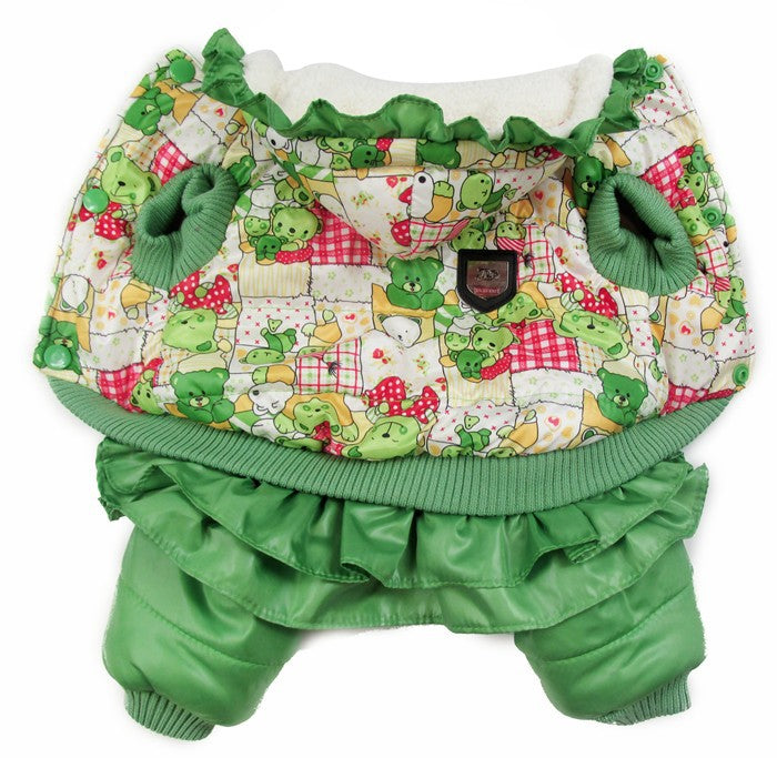 Green Bear Pattern Dog Clothes Winter Warm Pet Dog Jacket Coat Puppy Chihuahua Clothing Hoodies For Small Medium Dogs