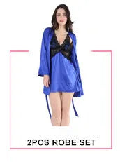 Female Kimono Robe Gown 2PCS Nighty&Robe Suit Satin Nightwear Bridal Wedding Gift Casual Intimate Lingerie Sleep Set Homewear