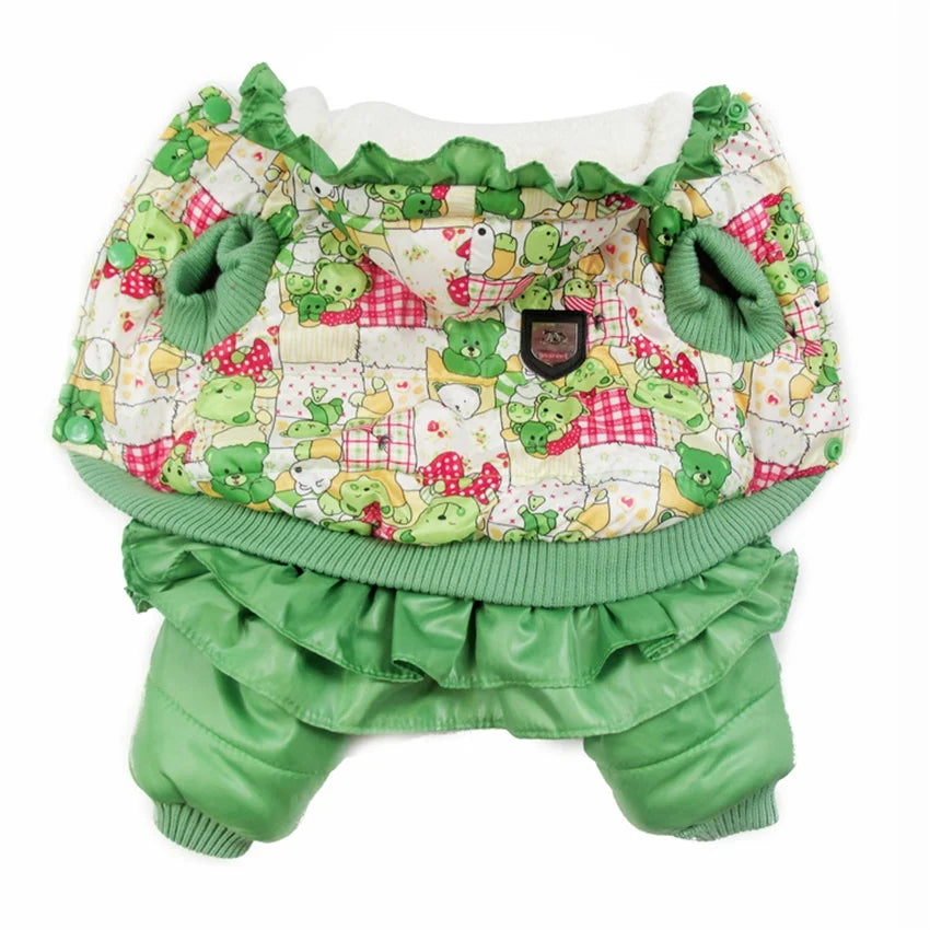 Green Bear Pattern Dog Clothes Winter Warm Pet Dog Jacket Coat Puppy Chihuahua Clothing Hoodies For Small Medium Dogs