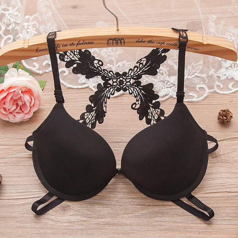 Japanese Lace Push Up Sexy Bra Front Closure Beauty Back Solid Color Bralette Lingerie for Girls Women Brassiere