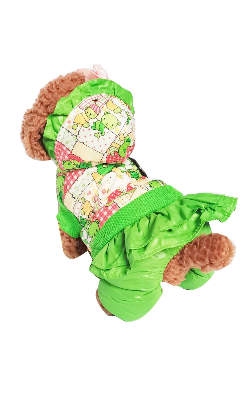 Green Bear Pattern Dog Clothes Winter Warm Pet Dog Jacket Coat Puppy Chihuahua Clothing Hoodies For Small Medium Dogs