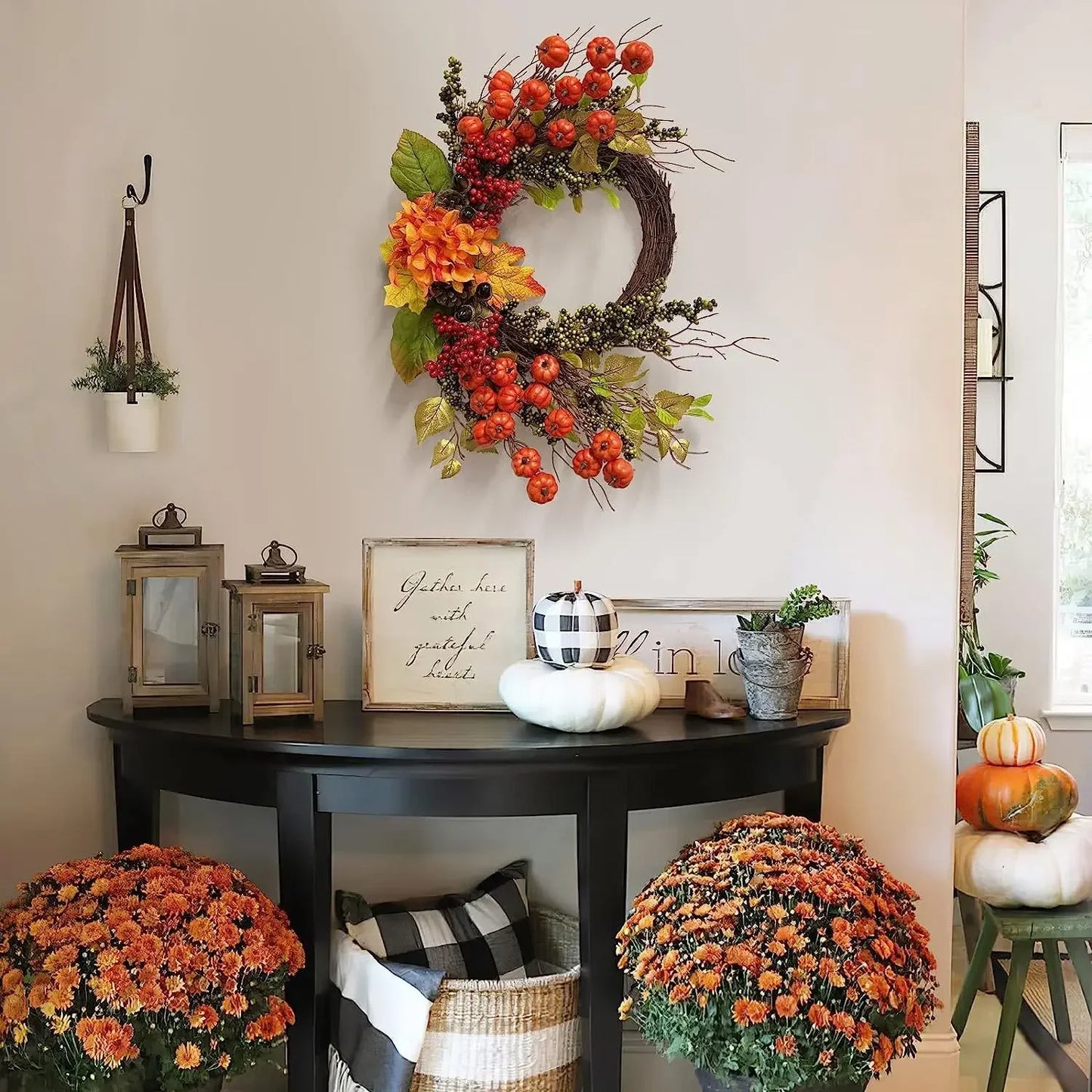 Harvest Festival Wreath Fall Wreaths for Thanksgiving Day Door Wreaths with pumpkin golden leaves christmas decorations Autumn