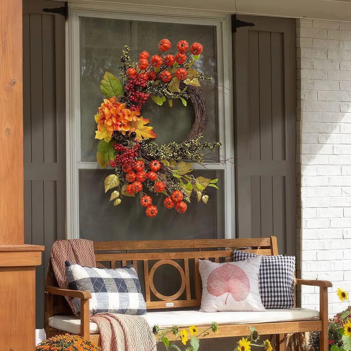 Harvest Festival Wreath Fall Wreaths for Thanksgiving Day Door Wreaths with pumpkin golden leaves christmas decorations Autumn