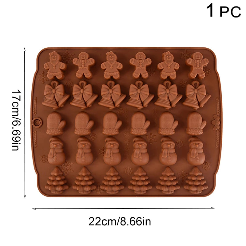 Christmas Chocolate Molds Silicone Red Green Brown Christmas Mold Gingerbread Man Xmas Tree Bell Snowman Gloves Kitchen Supplies