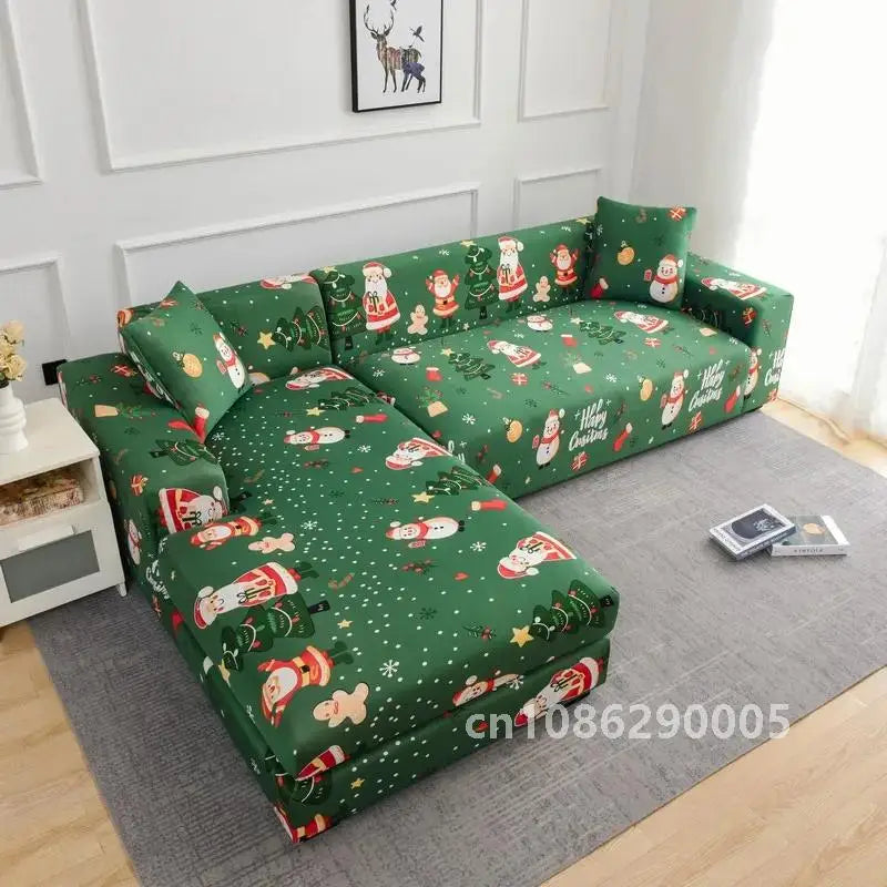 Christmas Sofa Covers for Living Room Elastic Corner Couch Cover L Shaped Chaise Longue Slipcovers Chair Protector 1/2/3/4 Seat