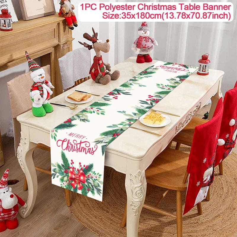 Christmas Table Runner Cloth Merry Christmas Table Decor for Home 2024 Tablecloth Xmas Ornament Navidad Natal New Year Gift 2025