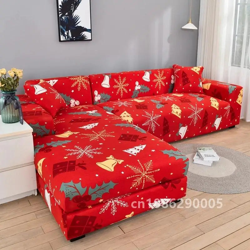 Christmas Sofa Covers for Living Room Elastic Corner Couch Cover L Shaped Chaise Longue Slipcovers Chair Protector 1/2/3/4 Seat