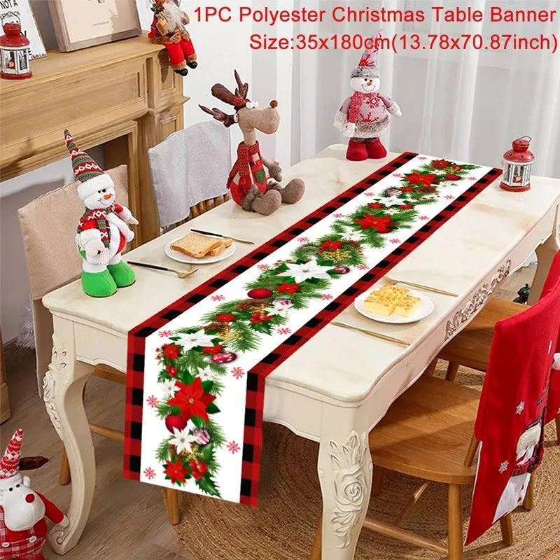 Christmas Table Runner Cloth Merry Christmas Table Decor for Home 2024 Tablecloth Xmas Ornament Navidad Natal New Year Gift 2025