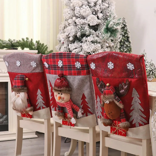 1pc Christmas Chair Cover 3D Cartoon Home Table Dinner Chair Seat Cover Decoration Xmas Party New Year Home Decoration