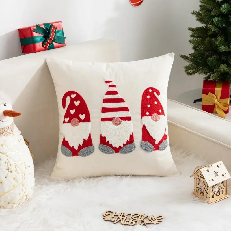 Christmas Pillow Cover Decorative Santa Claus Cartoon Printed Embroidered Pillow Cushion Cover Home Sofa Xmas Cushion Cover