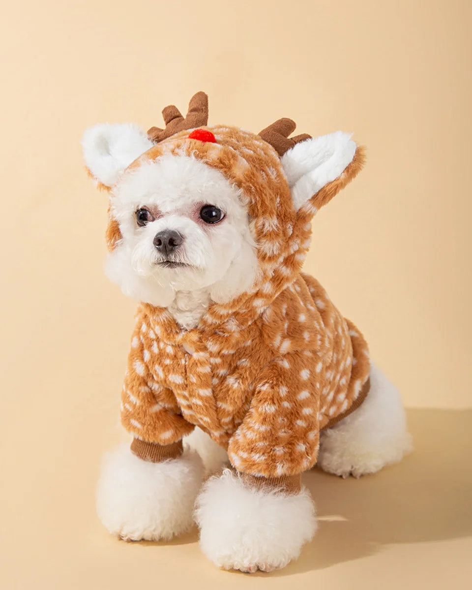 Christmas Cute Elk Transform Outfit  Autumn and Winter Dog Traction Cotton Coat Pet Warm Sweater Halloween Teddy Clothing