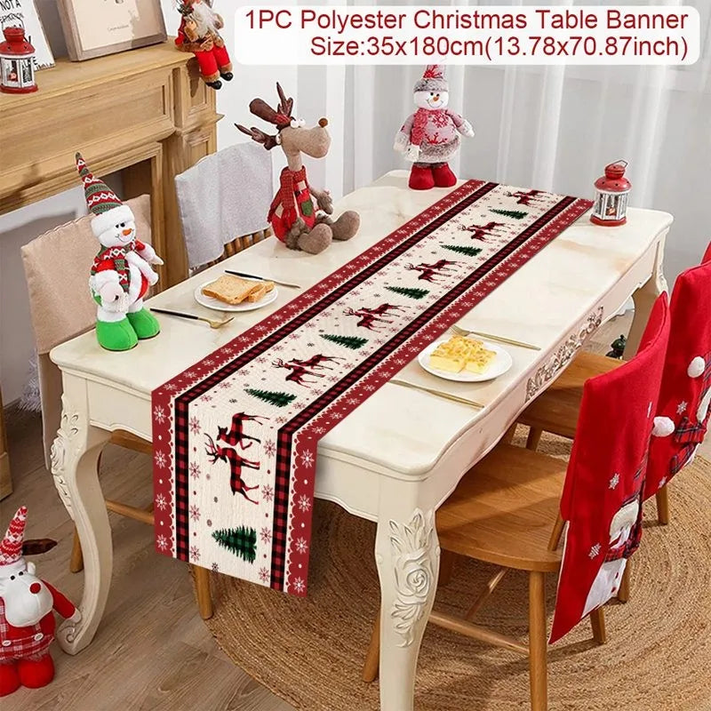 Christmas Table Runner Cloth Merry Christmas Table Decor for Home 2024 Tablecloth Xmas Ornament Navidad Natal New Year Gift 2025