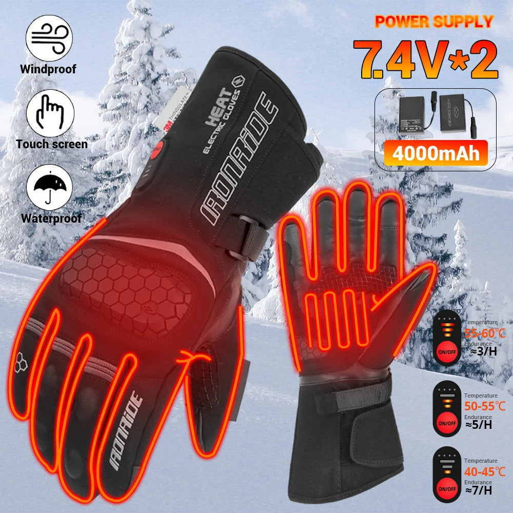 Heated Rechargeable Gloves Waterproof Electric Heated Gloves Thermal Heat Gloves Winter Warm Skiing Snowboarding Fishing Hunting