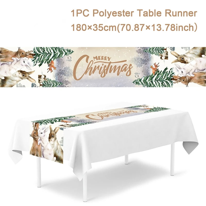 Christmas Table Runner Cloth Merry Christmas Table Decor for Home 2024 Tablecloth Xmas Ornament Navidad Natal New Year Gift 2025