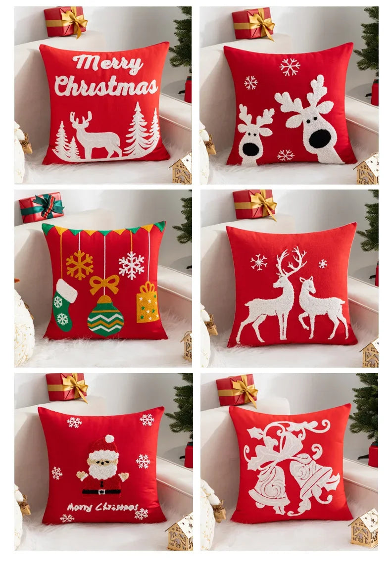 Christmas Pillow Cover Decorative Santa Claus Cartoon Printed Embroidered Pillow Cushion Cover Home Sofa Xmas Cushion Cover