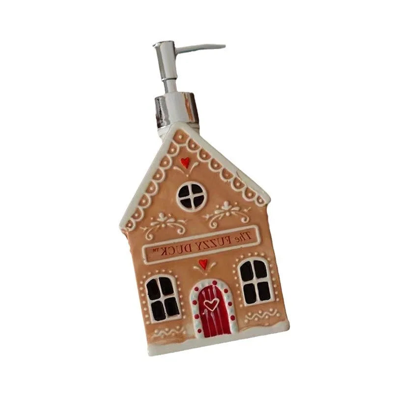 Christmas European Hand-painted Relief Gingerbread House Ceramic Bathroom Bath Bottle Hand Soap Storage Bottle Home Decor