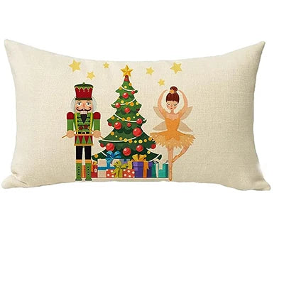 Merry Christmas Nutcracker Lumbar Decoration Pillow Cover Cartoon Home Decoration, Winter Holiday Sofa Cushion Cover