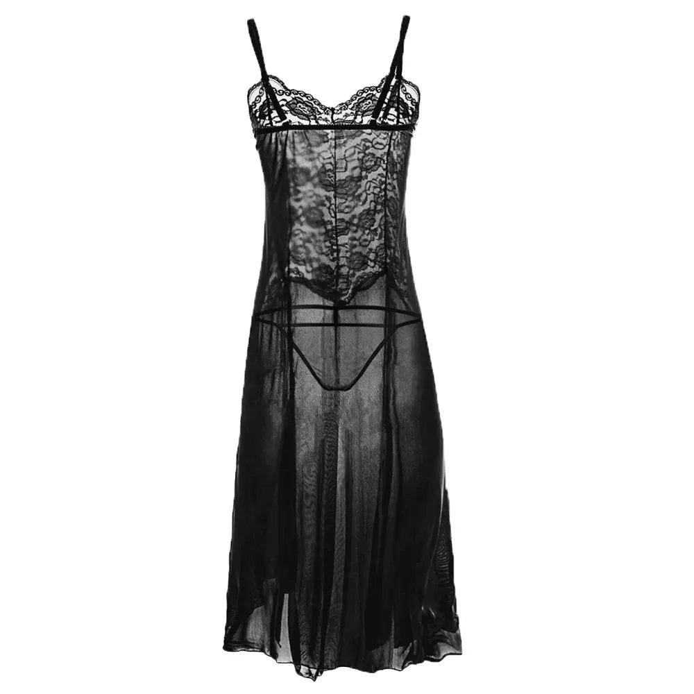 Women Nightrobe Sexy Transparent Lingerie Long Lace Dress Sheer See Through Kimono Robe Dress Nightgown Exotic Costumes ﻿ New