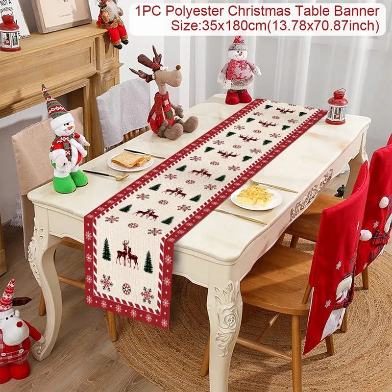 Christmas Table Runner Cloth Merry Christmas Table Decor for Home 2024 Tablecloth Xmas Ornament Navidad Natal New Year Gift 2025