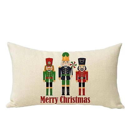 Merry Christmas Nutcracker Lumbar Decoration Pillow Cover Cartoon Home Decoration, Winter Holiday Sofa Cushion Cover