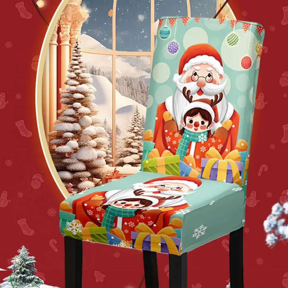 Christmas Chair Cover Dustproof Cartoon Santa Snowman Print New Year Xmas Party Decoration Stretchy Fabric Chair Case Navidad