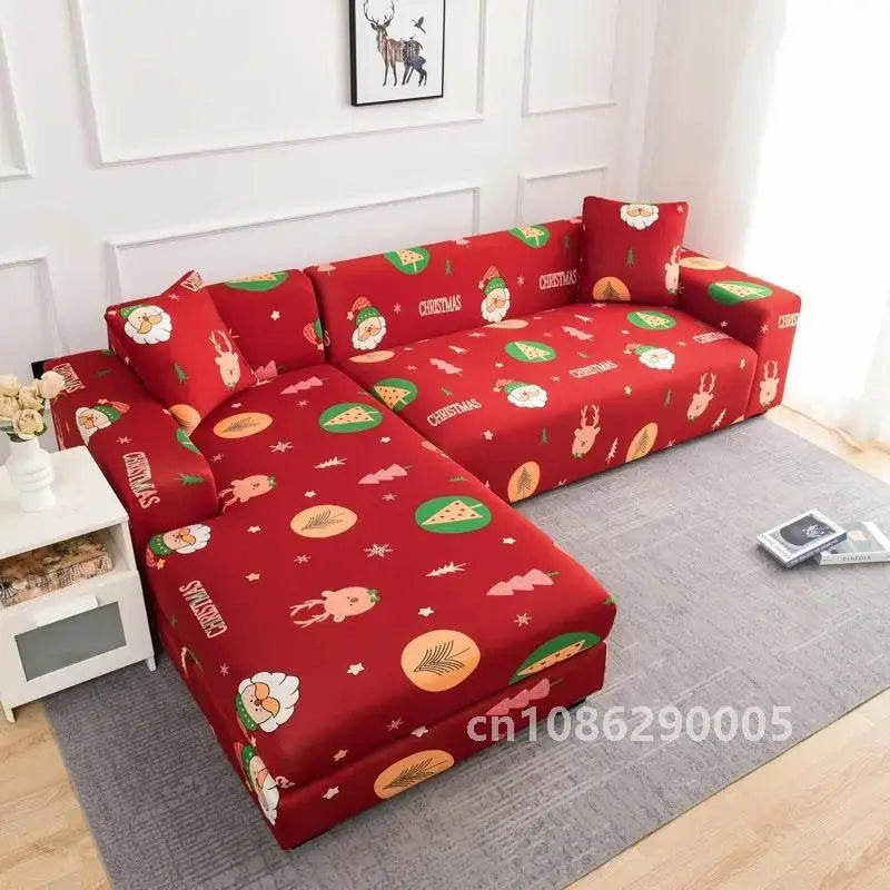 Christmas Sofa Covers for Living Room Elastic Corner Couch Cover L Shaped Chaise Longue Slipcovers Chair Protector 1/2/3/4 Seat