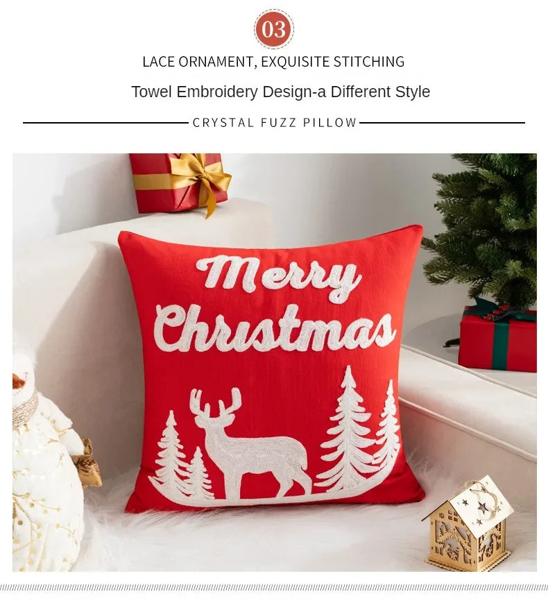 Christmas Pillow Cover Decorative Santa Claus Cartoon Printed Embroidered Pillow Cushion Cover Home Sofa Xmas Cushion Cover