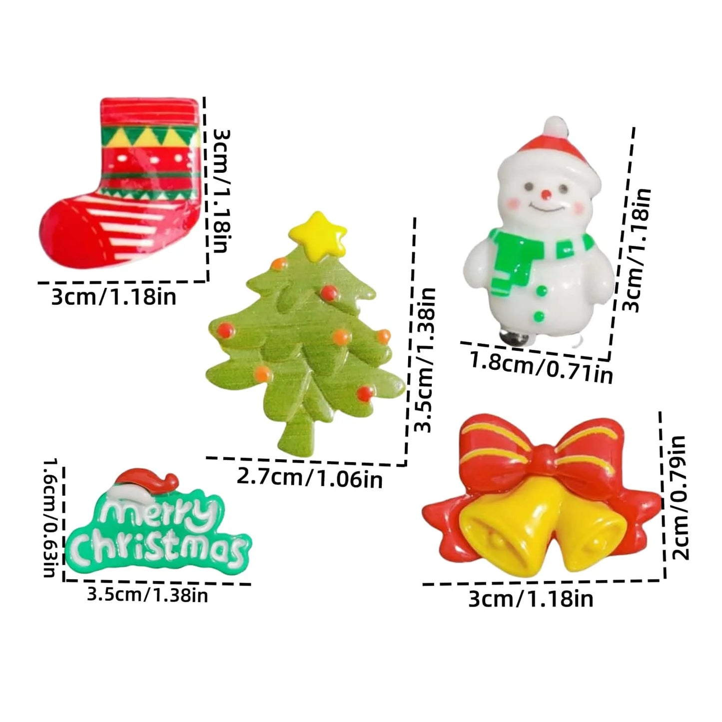 50 Pcs/Mini Colorful Painting, Christmas Tree, Snowman, Socks, Bells, Flat Back Resin Christmas DIY Mobile Phone Case Decoration Crafts