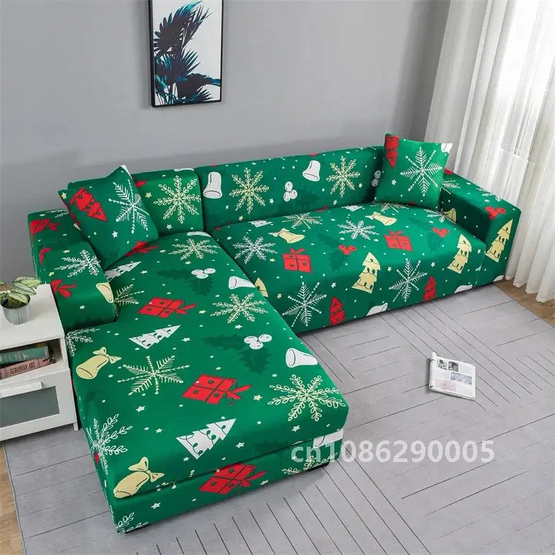 Christmas Sofa Covers for Living Room Elastic Corner Couch Cover L Shaped Chaise Longue Slipcovers Chair Protector 1/2/3/4 Seat