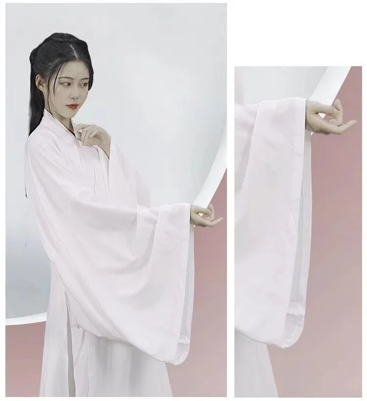 Hanfu Chinese Ming Dynasty Traditional Round Collar Robe Lining Original White Inner Wear Clothing Taoist Robe Lingerie Costume