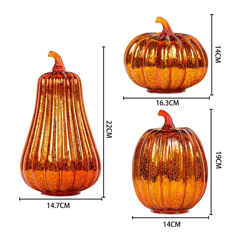 Glass Pumpkin Illuminated With Timer Ornaments Led Light For Centerpiece Thanksgiving Halloween Autumn Decoration