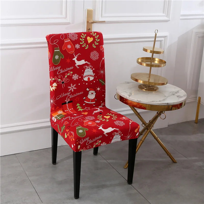 Santa Chair Covers for Dining Room Christmas Removable Slipcovers for Dining Chair Red Spandex Kitchen Chair Slipcovers Set