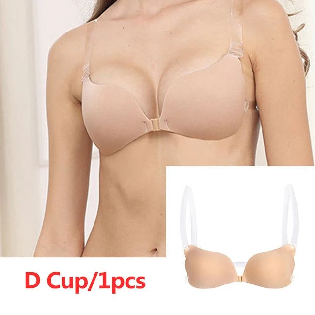 Nipple Cover Invisible Bra Push Up Silicone Bra for Wedding Sticky Reusable with Transparent Straps Backless Bikini Lingerie