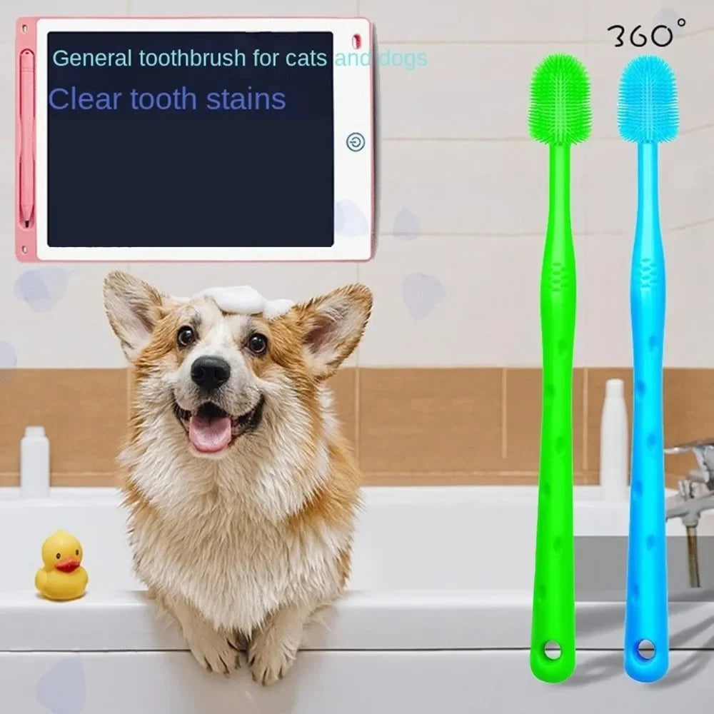 Dog Brush Cat Pet Puppy Gum Finger Toothbrush Dental Care Teeth Cleaning Supplies Kit for Dogs, 2 Pcs 360° Silicone