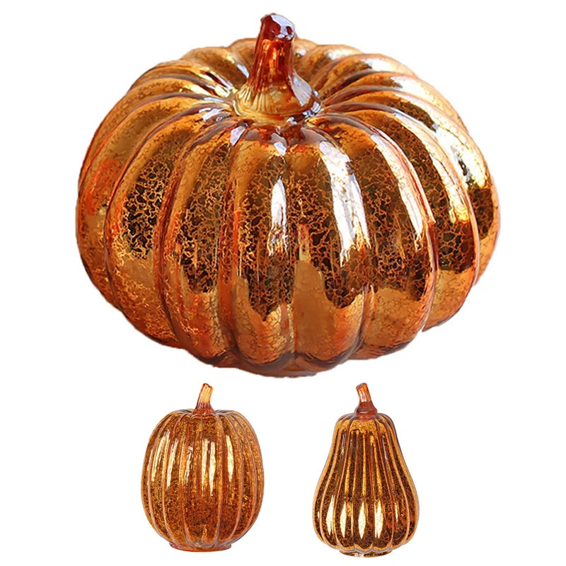 Glass Pumpkin Illuminated With Timer Ornaments Led Light For Centerpiece Thanksgiving Halloween Autumn Decoration