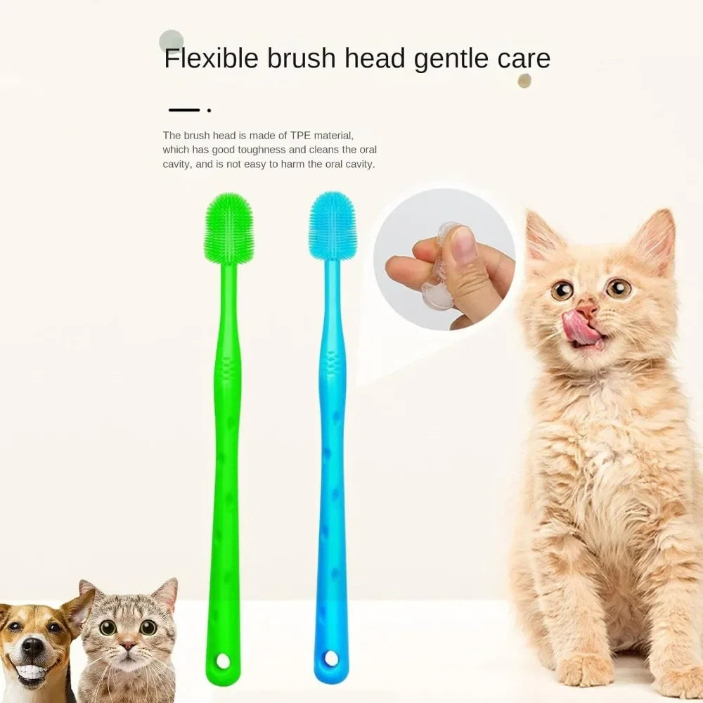 Dog Brush Cat Pet Puppy Gum Finger Toothbrush Dental Care Teeth Cleaning Supplies Kit for Dogs, 2 Pcs 360° Silicone