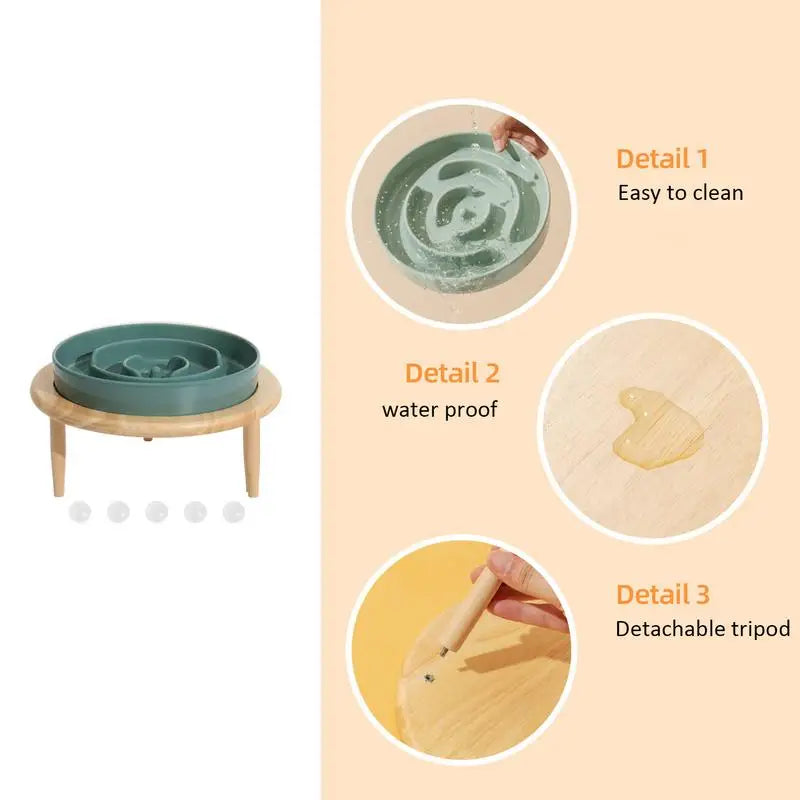 Dog Bowls Slow Feeder Anti Slip Ceramic Dog Feeding Bowl  Wood Elevated Base Feeding Supplies Slow Feeder Dishwasher Safe supply