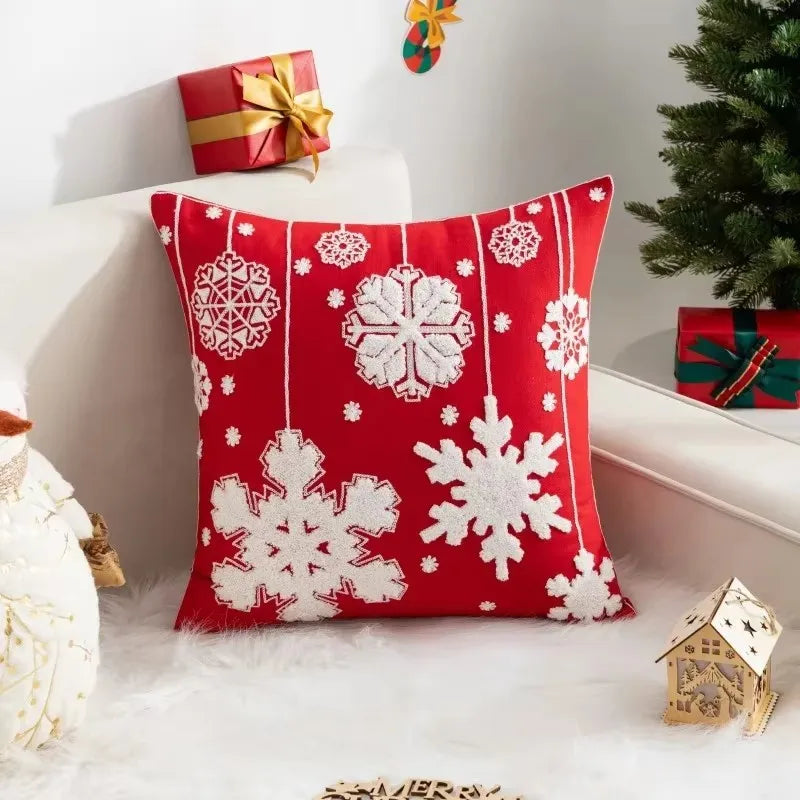 Christmas Pillow Cover Decorative Santa Claus Cartoon Printed Embroidered Pillow Cushion Cover Home Sofa Xmas Cushion Cover