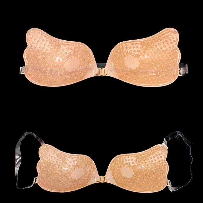 Nipple Cover Invisible Bra Push Up Silicone Bra for Wedding Sticky Reusable with Transparent Straps Backless Bikini Lingerie